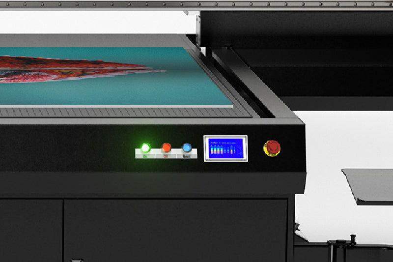 Roland EU-1000MF UV Flatbed Printer in action printing onto material - signmastersystems