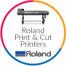 Picture of the Roland VG3 print and cut wide format printer  - printing onto vinyl to produce signage 