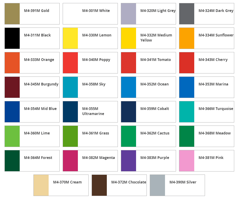 Midmark 281 Color Code Chart Metamark 4 Series (Matt Finish)